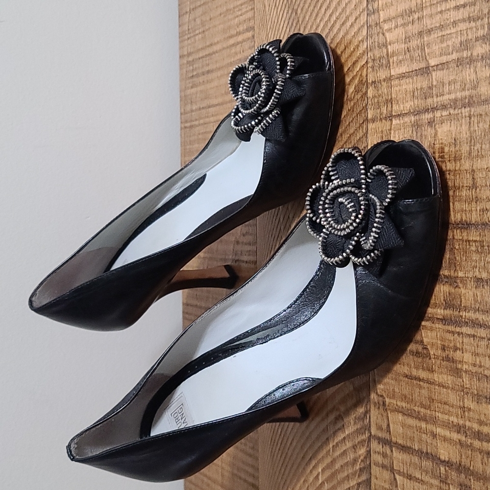 Arturo Chiang Black Leather Peep Toe Heel Zipper Accent 9